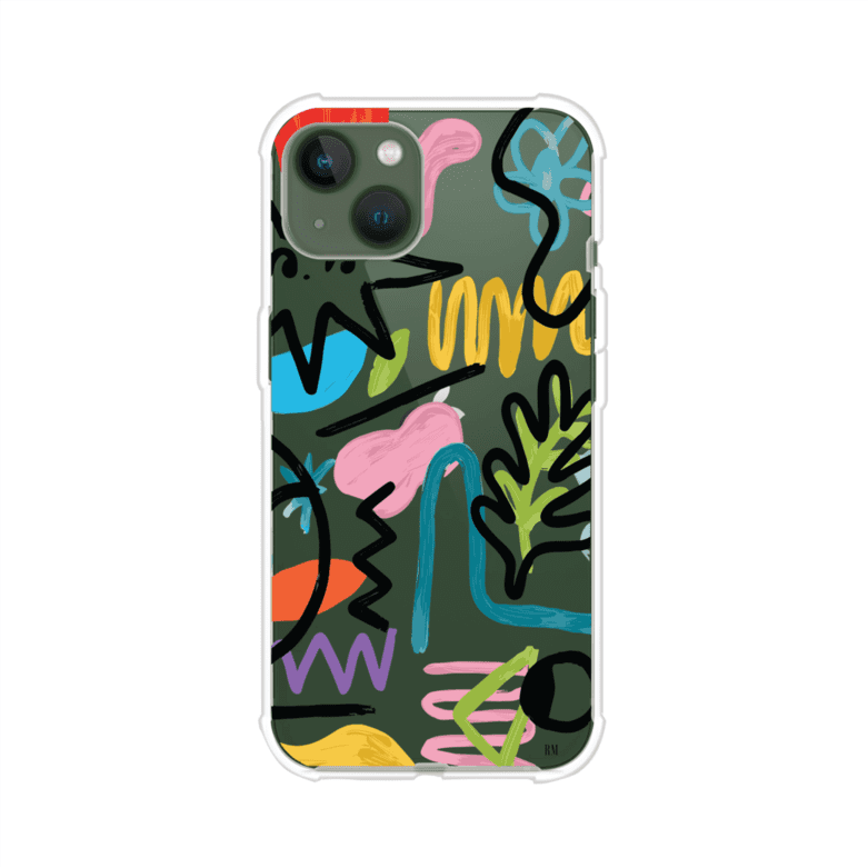 Funda con diseño de garabatos abstractos en colores vivos para iPhone. Estilo moderno y artístico. Producto de Remark Mx