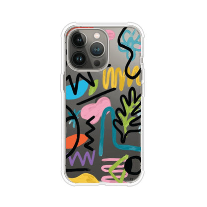 Funda con diseño de garabatos abstractos en colores vivos para iPhone. Estilo moderno y artístico. Producto de Remark Mx