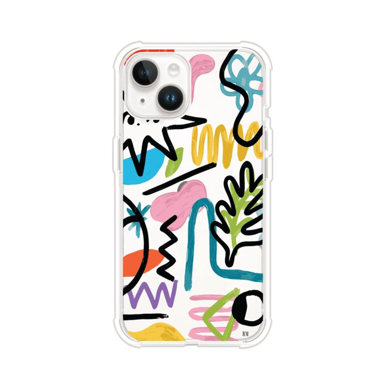 Funda con diseño de garabatos abstractos en colores vivos para iPhone. Estilo moderno y artístico. Producto de Remark Mx