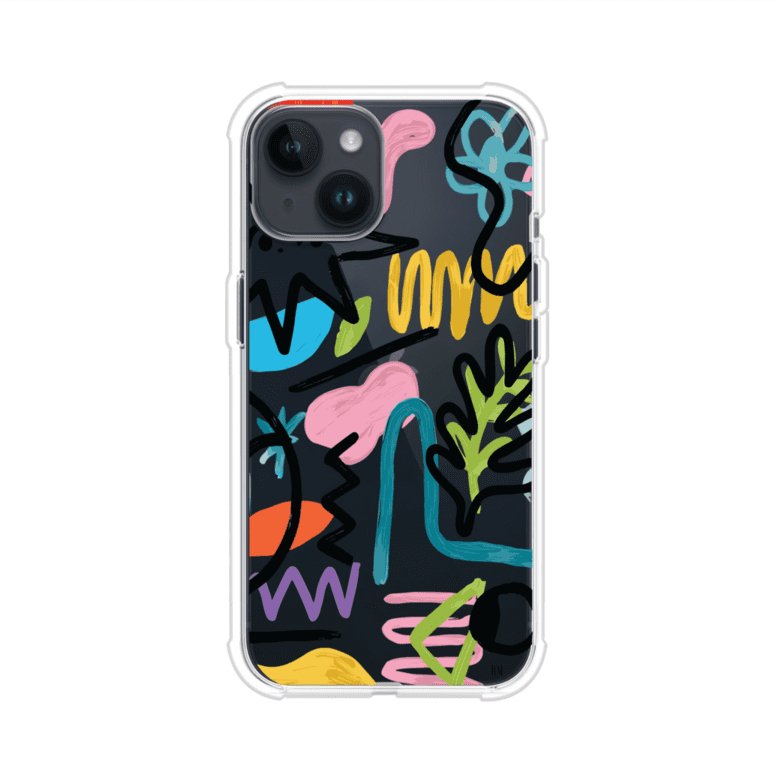 Funda con diseño de garabatos abstractos en colores vivos para iPhone. Estilo moderno y artístico. Producto de Remark Mx