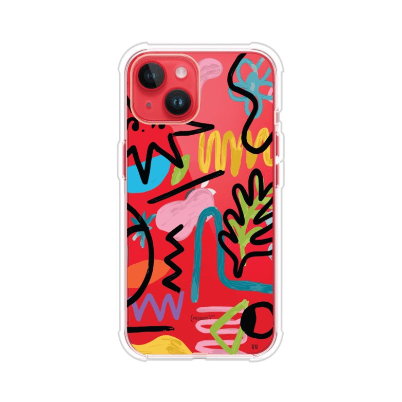 Funda con diseño de garabatos abstractos en colores vivos para iPhone. Estilo moderno y artístico. Producto de Remark Mx