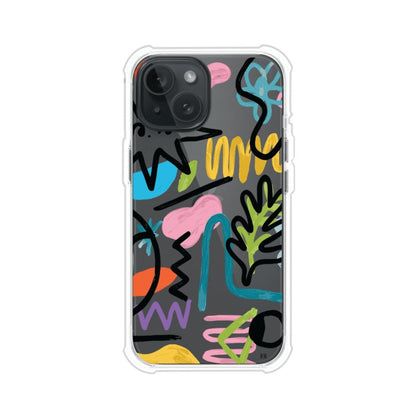 Funda con diseño de garabatos abstractos en colores vivos para iPhone. Estilo moderno y artístico. Producto de Remark Mx
