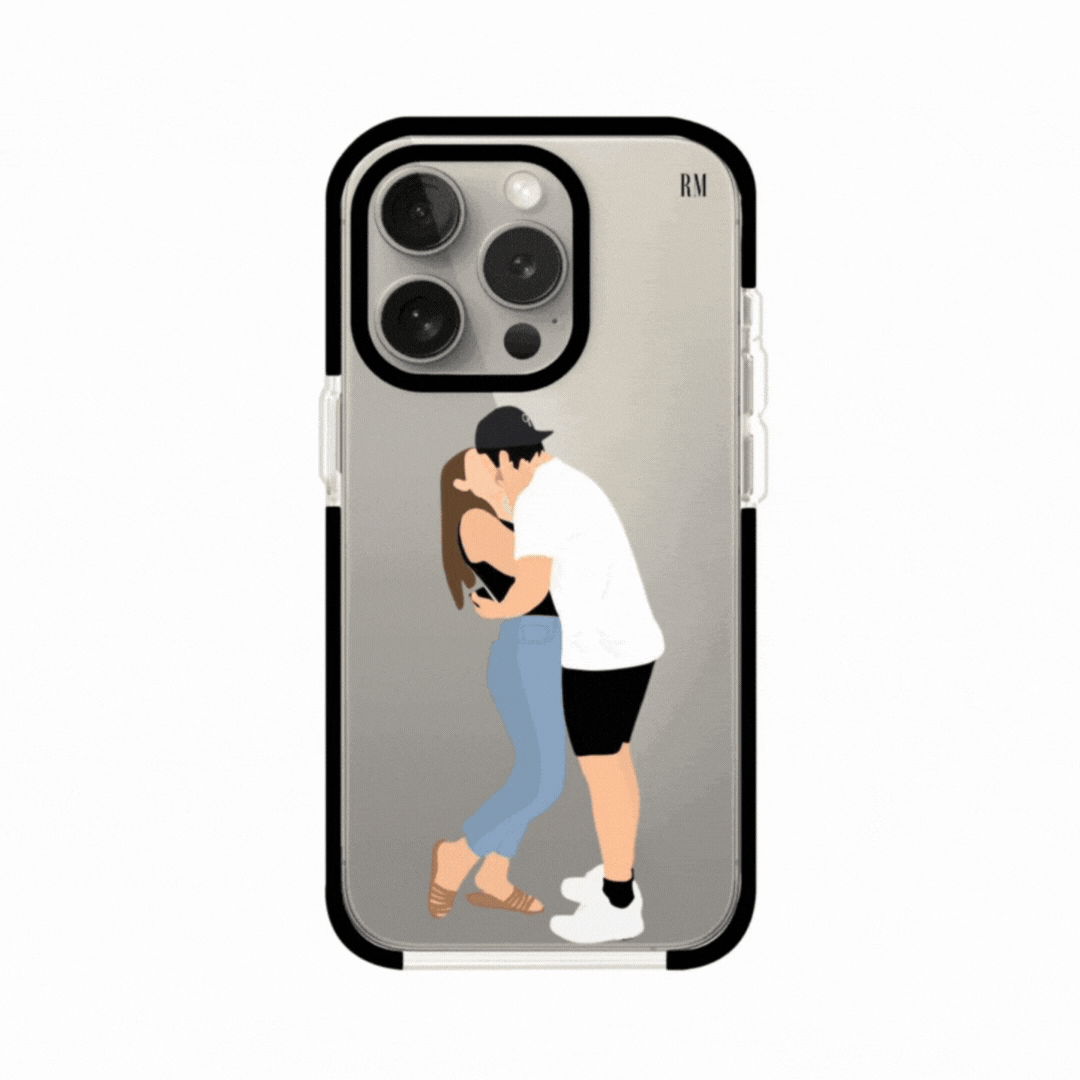 Funda transparente para celular con ilustración personalizada estilo faceless minimalista, sobre funda premium de Remark Mx