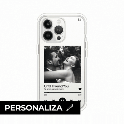 Funda transparente para celular con ilustración personalizada en reproductor de música minimalista con texto, sobre funda premium, alto impacto y magsafe de Remark Mx