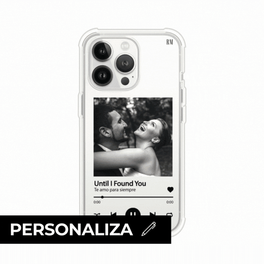 Funda transparente para celular con ilustración personalizada en reproductor de música minimalista con texto, sobre funda premium, alto impacto y magsafe de Remark Mx