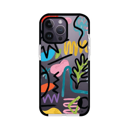 Funda con diseño de garabatos abstractos en colores vivos para iPhone. Estilo moderno y artístico. Producto de Remark Mx